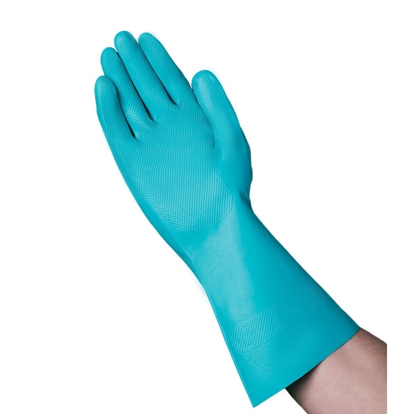 Guantes de nitrilo resistentes a químicos Vguard verdes, forrados con felpa, puño recto de 13", Paquete de 288 - C14B29