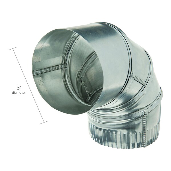 Codo de ventilación de aluminio plateado de 3 pulgadas x 3 pulgadas Deflect-O