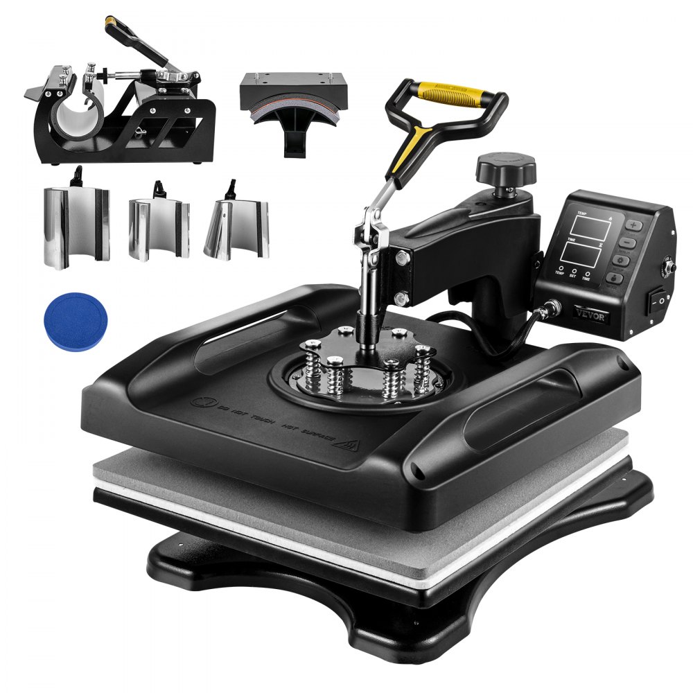 VEVOR Heat Press Machine, 15x15in 8in1 Heat Press, 800W Sublimation Machine, 360° Rotation Swing-Away Heat Press, Dual-Tube Heating Printing for DIY T-Shirts Cap Mugs (Black) - TJBYXKHSP8038IRF5V1
