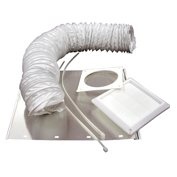 Kit de ventilación de conducto de vinilo de 4 pulgadas x 5 pies con capucha blanca louvreado