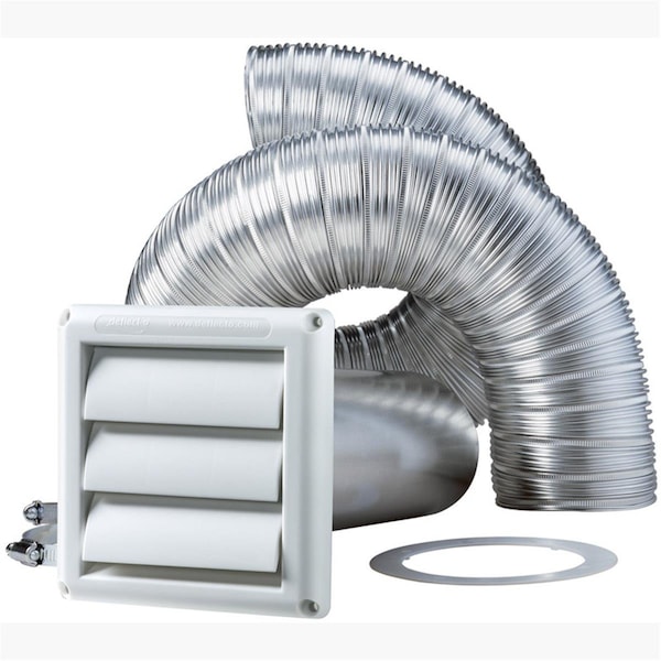 Kit de ventilación para secadora de aluminio plateado y blanco de 96 x 4 pulg. de diámetro.