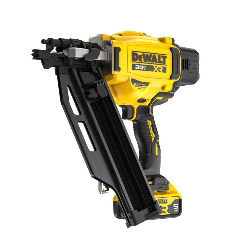Kit de clavadora inalámbrica DEWALT 20V de iones de litio de 3-1/2" Max 21°, sierra circular inalámbrica sin escobillas de 7-1/4" con batería de 5Ah y cargador - DCN920P1WCS570B.