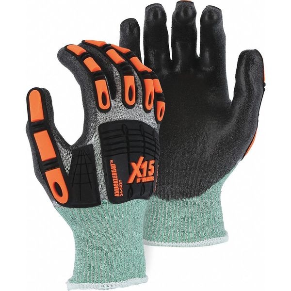 Guantes recubiertos con resistencia a cortes y impactos de Majestic Glove, Nivel de corte A3, Negro/Gris/Naranja, XL - 34-5337/X1.