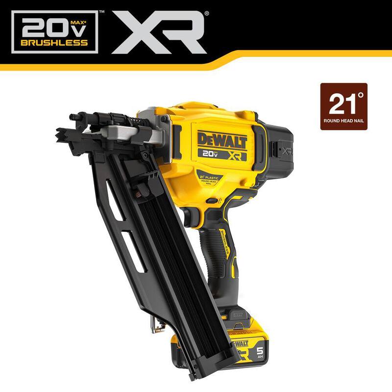 DEWALT 20V Litio-Ion 21° Clavadora de armazón inalámbrica con kit de cargador y batería de 5.0 Ah y cargador - DCN920P1WDZN920.