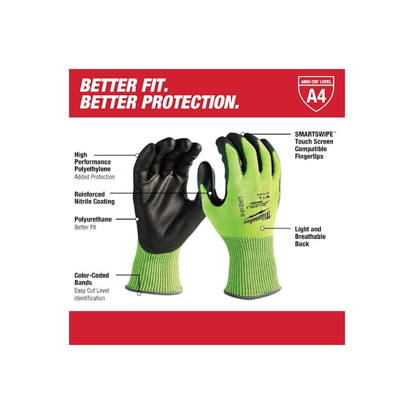 Guantes Milwaukee Tool de 12 paquetes de alta visibilidad, nivel de corte 4, recubiertos de poliuretano - XL - 48-73-8943B.