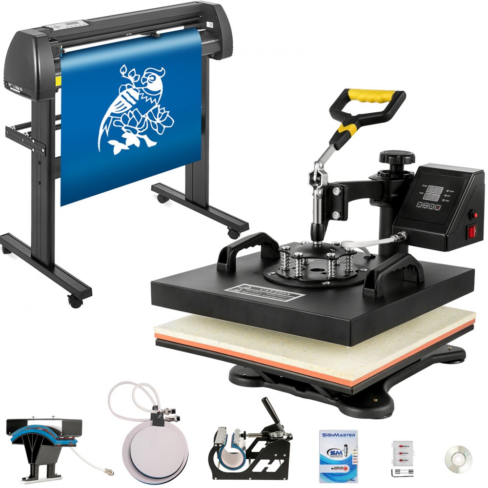 5in1 Heat Press 15"x15" 28" Vinyl Cutter Plotter T-shirt Sticker Print Usb Port - THJ3838+KZJ-72001V1