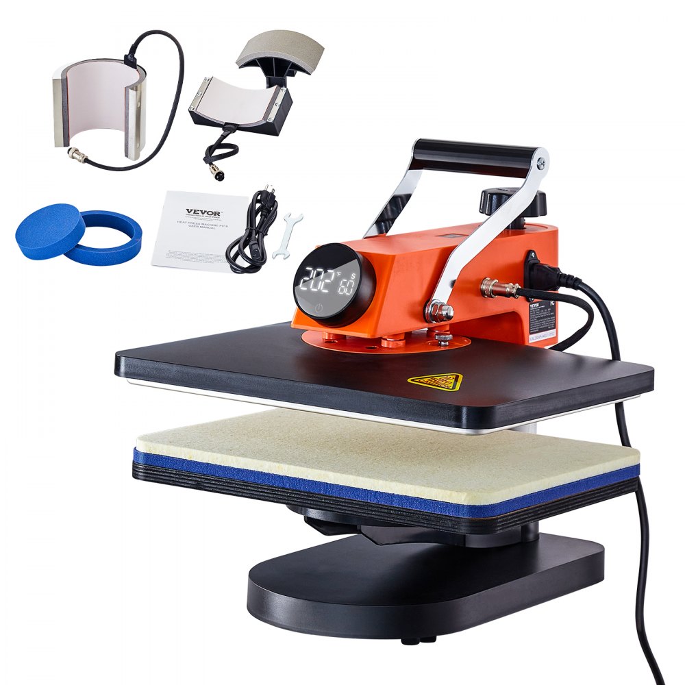 VEVOR 5-in-1 Heat Press Machine, 12" x 15" Fast Heating, 360 Swing Away Digital Sublimation Transfer, T-Shirt Vinyl Transfer Printer for Banners Canvas Bag Shirts Pillow Cups Caps Plates - XKTF91012155172EDV1