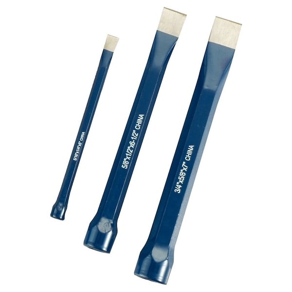 Vulcan Cold Chisel Set, 3-Piece, Chrome Alloy Steel, Baked Enamel, Blue - JL-3CSL