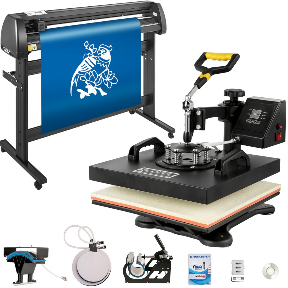5 In1 Heat Press 15"x15" Vinyl Cutter Plotter 53" Usb Port Sticker Print Diy - THJ3838+KZJ-13501V1