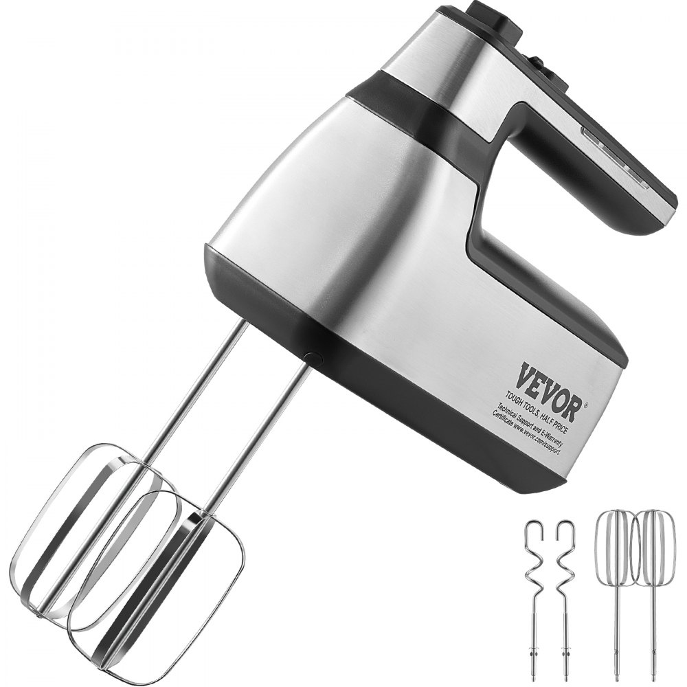 VEVOR Cordless Electric Hand Mixer, 250W, Continuously Variable Electric Handheld Mixer, with Turbo Boost Beaters Dough Hooks Storage Bag, Baking Supplies for Whipping Mixing Egg Cookie Cake Cream - WXSDDQ60W9YC0O2D0V1