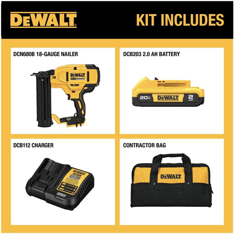 Kit de clavadora inalámbrica DEWALT 20V MAX XR de iones de litio de calibre 18 - DCN680D1