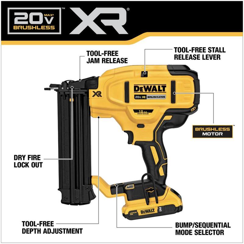 Kit de clavadora inalámbrica DEWALT 20V MAX XR de iones de litio de calibre 18 - DCN680D1