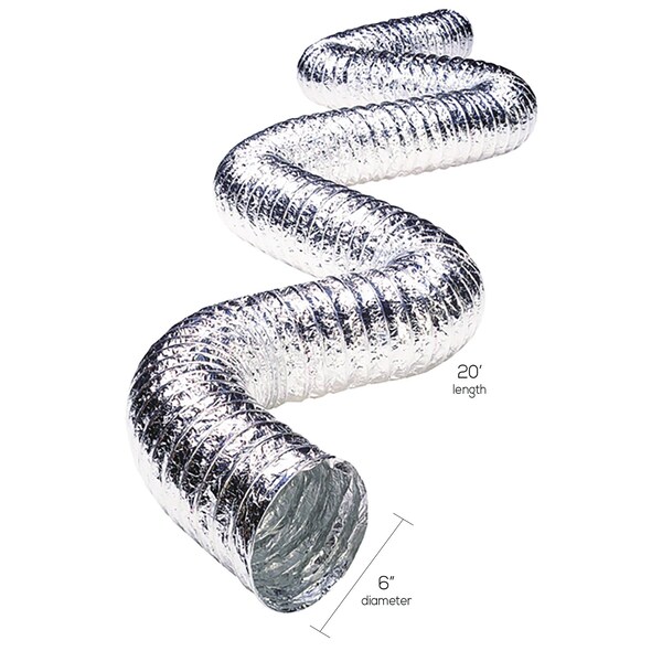 Manguera de ventilación de aluminio plateado/blanco Deflect-O de 240 pulgadas de largo x 6 pulgadas de diámetro