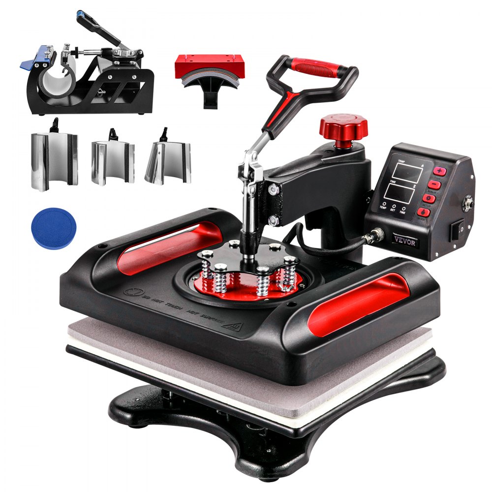 VEVOR Heat Press Machine 12 x 15 Inch 8 in 1 Heat Press Sublimation Machine 360° Rotation Swing Away 8 in 1 Shirt Printing Machine Dual-Tube Heating for DIY T-Shirts Cap & Mugs Red - TJBYXKHSP80014AIWV1