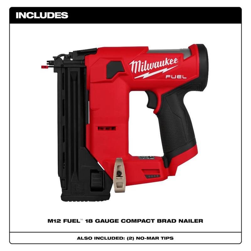 Clavadora de Brad compacta Milwaukee M12 FUEL de 12 voltios de 1-1/2 pulgadas, inalámbrica, sin escobillas de iones de litio de 18 calibres (solo la herramienta) - 2541-20.