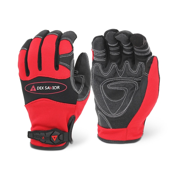 Guantes mecánicos salvavidas Dex, acolchonados en la palma, color rojo, con cáscara de neopreno, talla 2XL - MG402/2XL