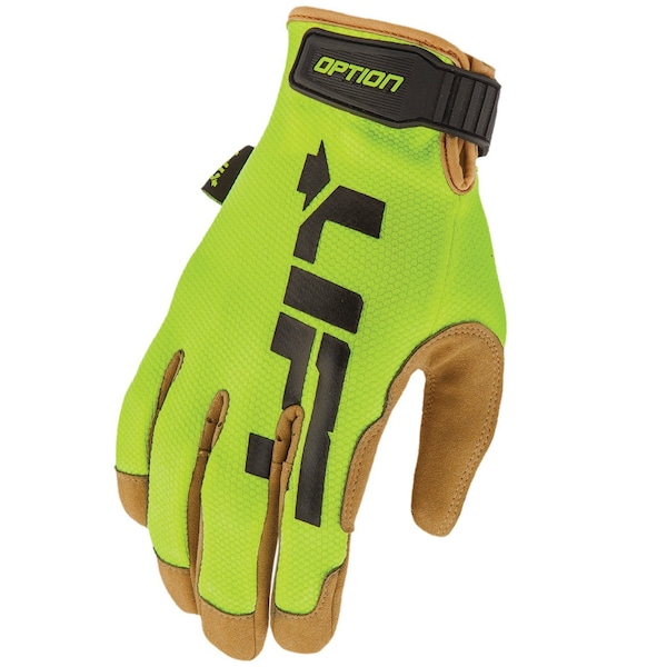 Guante de seguridad Lift Safety OPTION HiViz de cuero sintético con malla de aire - GON-17HVBR2L