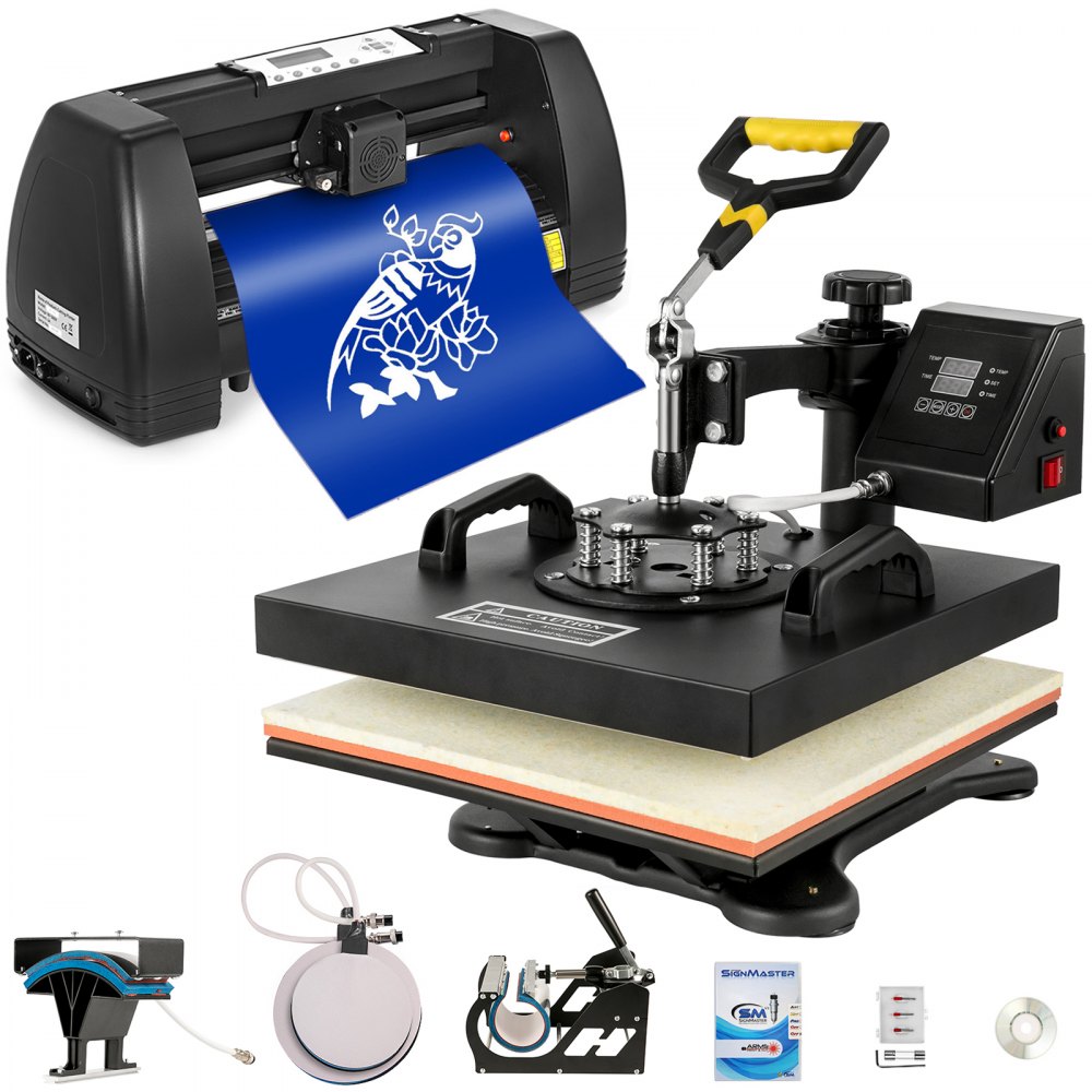 5 In1 Heat Press 15"x15"+ Vinyl Cutter 14" Plotter Print Swing Away Usb Port - THJ3838+KZJ-37501V1
