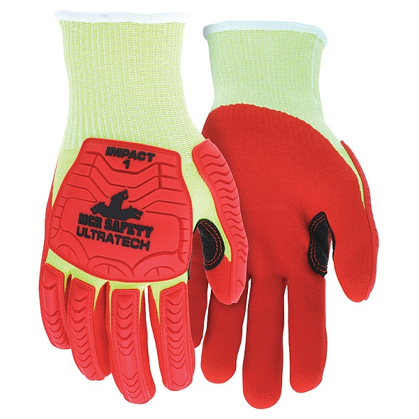 Guantes recubiertos de seguridad Mcr, nivel de corte A4, calibre 13, rojo/blanco/amarillo, 2XL - UT1953XXL