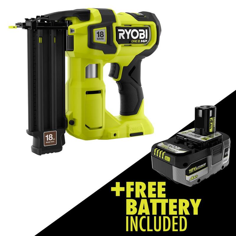 RYOBI ONE+ HP 18V Clavadora inalámbrica de clavos AirStrike de calibre 18 sin escobillas con batería de alto rendimiento de 4.0 Ah - P322-PBP004