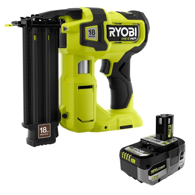RYOBI ONE+ HP 18V Clavadora inalámbrica de clavos AirStrike de calibre 18 sin escobillas con batería de alto rendimiento de 4.0 Ah - P322-PBP004