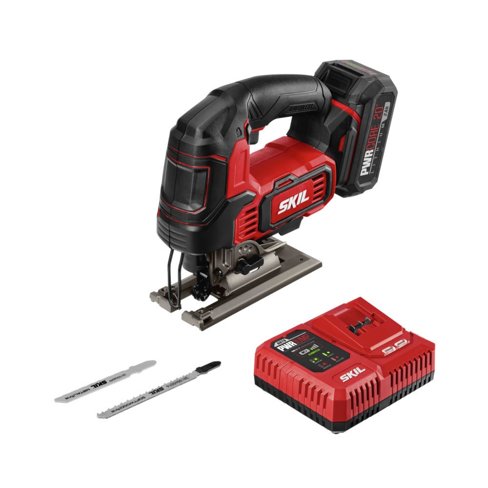 Sierra caladora inalámbrica sin llave SKIL PWR CORE 20 de 20 voltios con velocidad variable y motor brushless (Incluye batería) JS820202