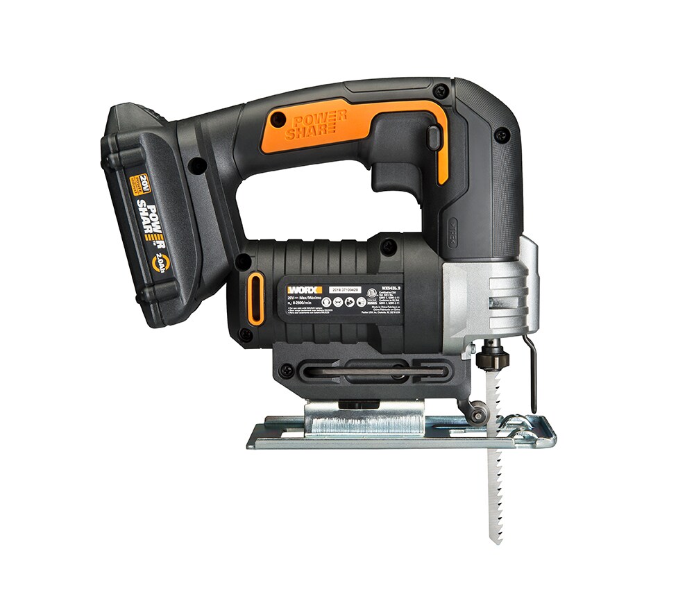 Sierra caladora inalámbrica WORX Power Share de 20 voltios con velocidad variable y sin llave (batería incluida) WX543L