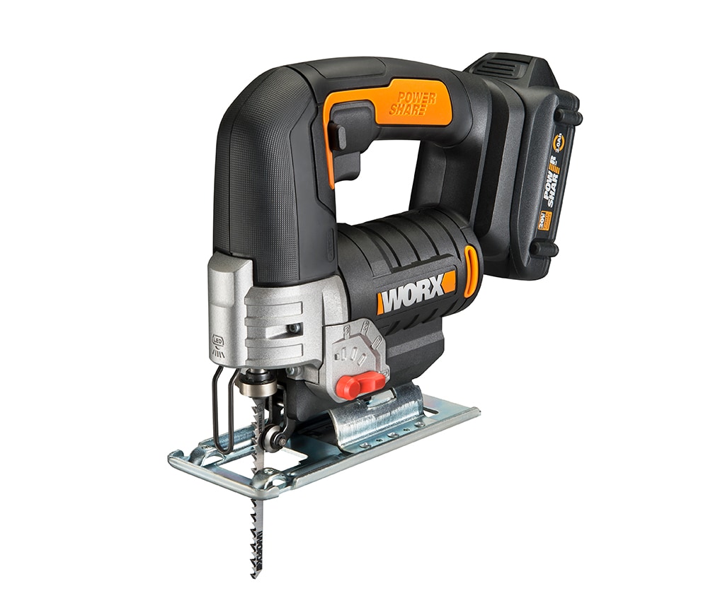 Sierra caladora inalámbrica WORX Power Share de 20 voltios con velocidad variable y sin llave (batería incluida) WX543L