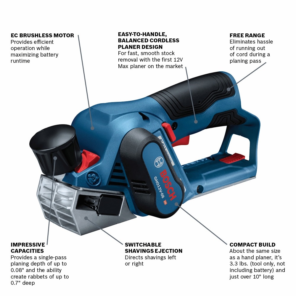 Cepillo eléctrico portátil de 12 voltios Bosch 2.2000 pulgadas GHO12V-08N
