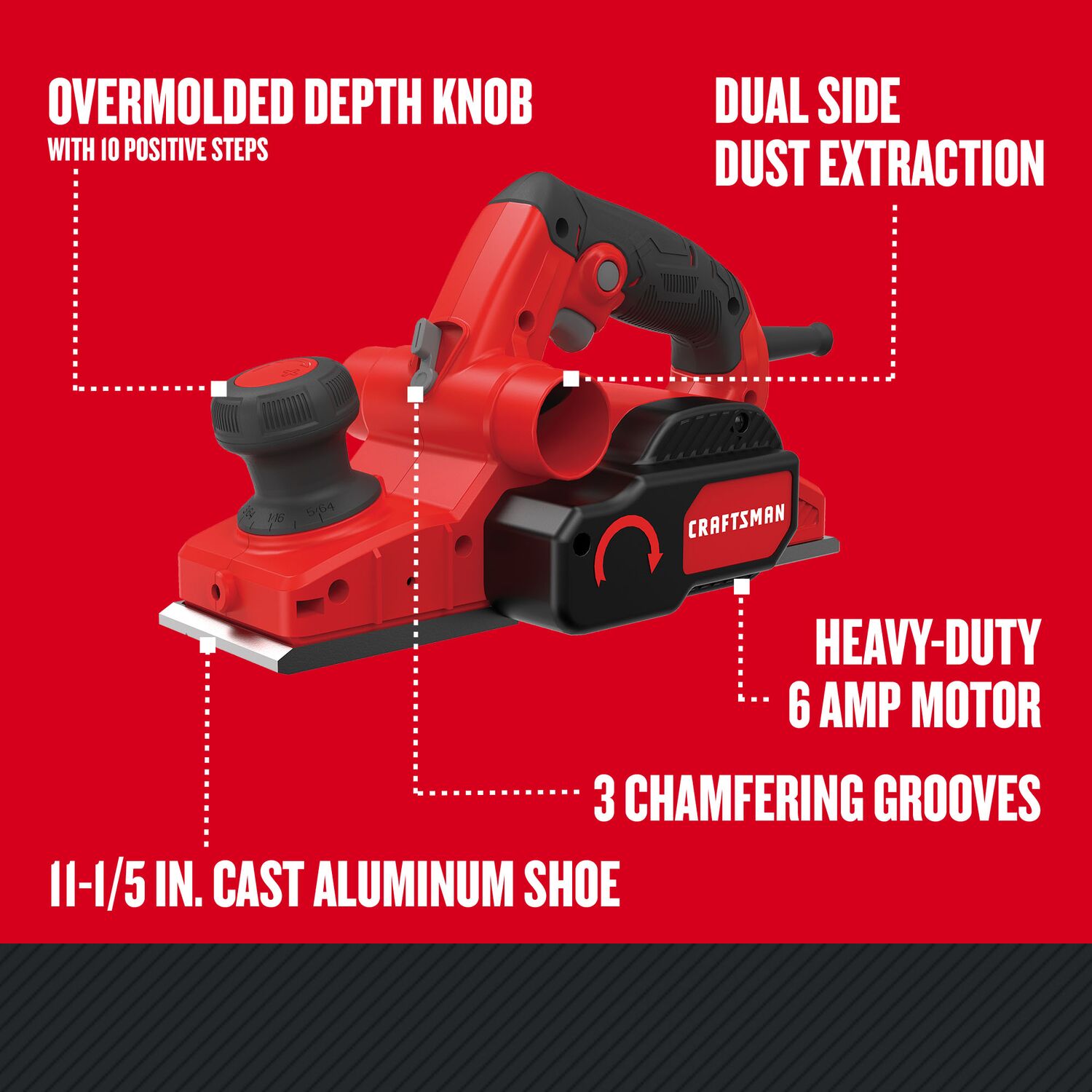 Cepillo Eléctrico de Mano CRAFTSMAN de 12.5 pulgadas y 6 amperios CMEW300
