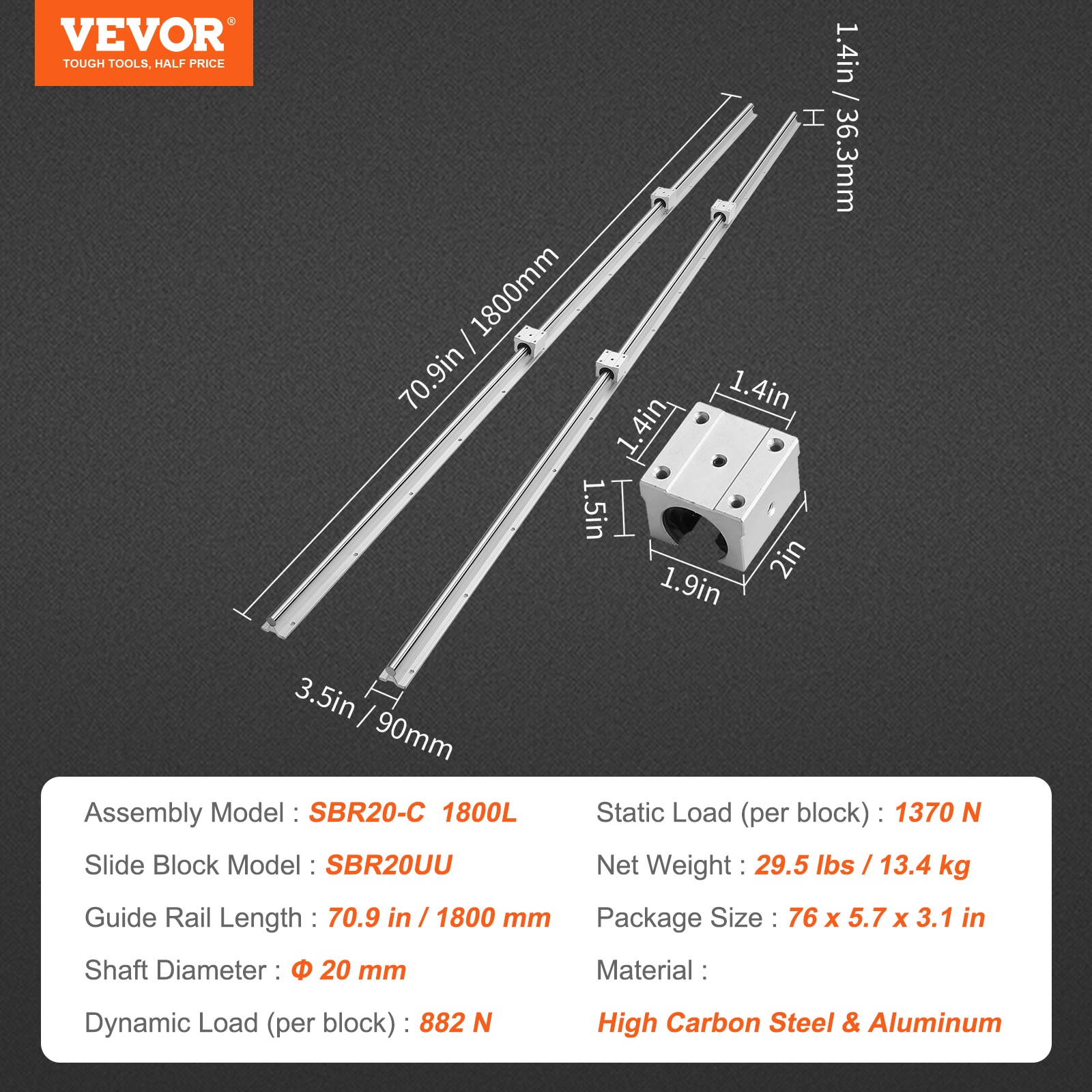 Pista Guía Ajustable VEVOR ZXDGSBR20MM182EHIV0