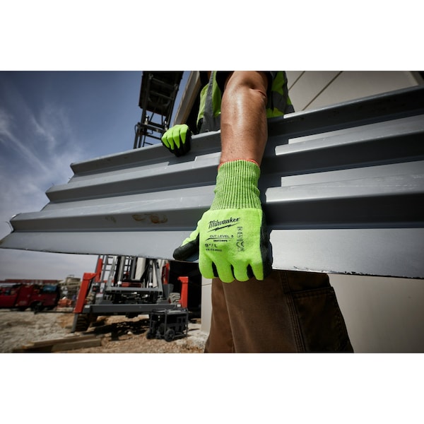 Guantes de seguridad con recubrimiento de poliuretano de alta visibilidad Milwaukee Tool nivel de corte 5 - Talla mediana, nivel de corte A5, calibre 13, color lima, M (8) - 48-73-8951