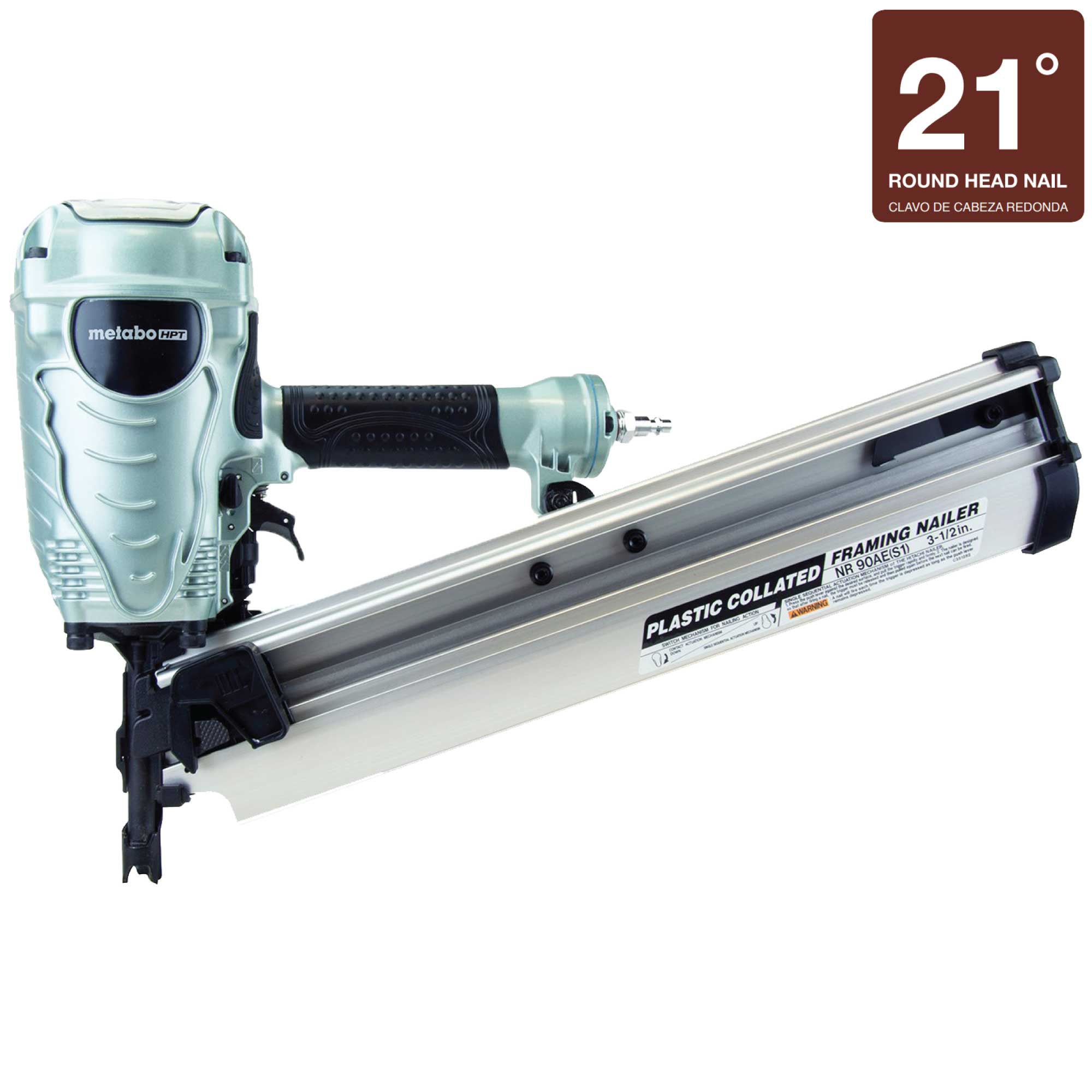 Clavadora neumática de cabezal redondo de 21 grados Metabo HPT 3-1/2 pulgadas NR90AES1M