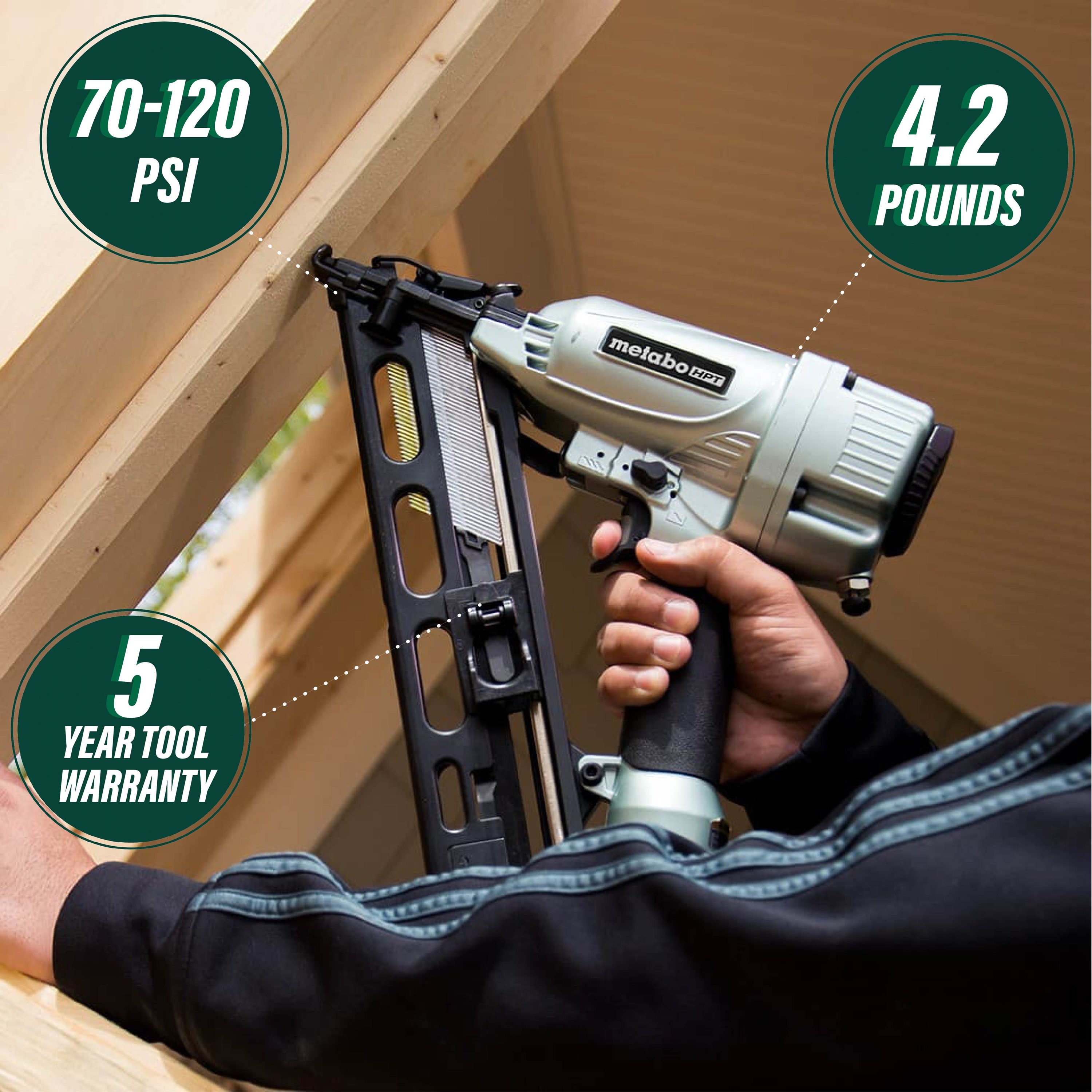 Clavadora de acabado angular neumática de 15 calibres de 2-1/2 pulgadas Metabo HPT NT65MA4M
