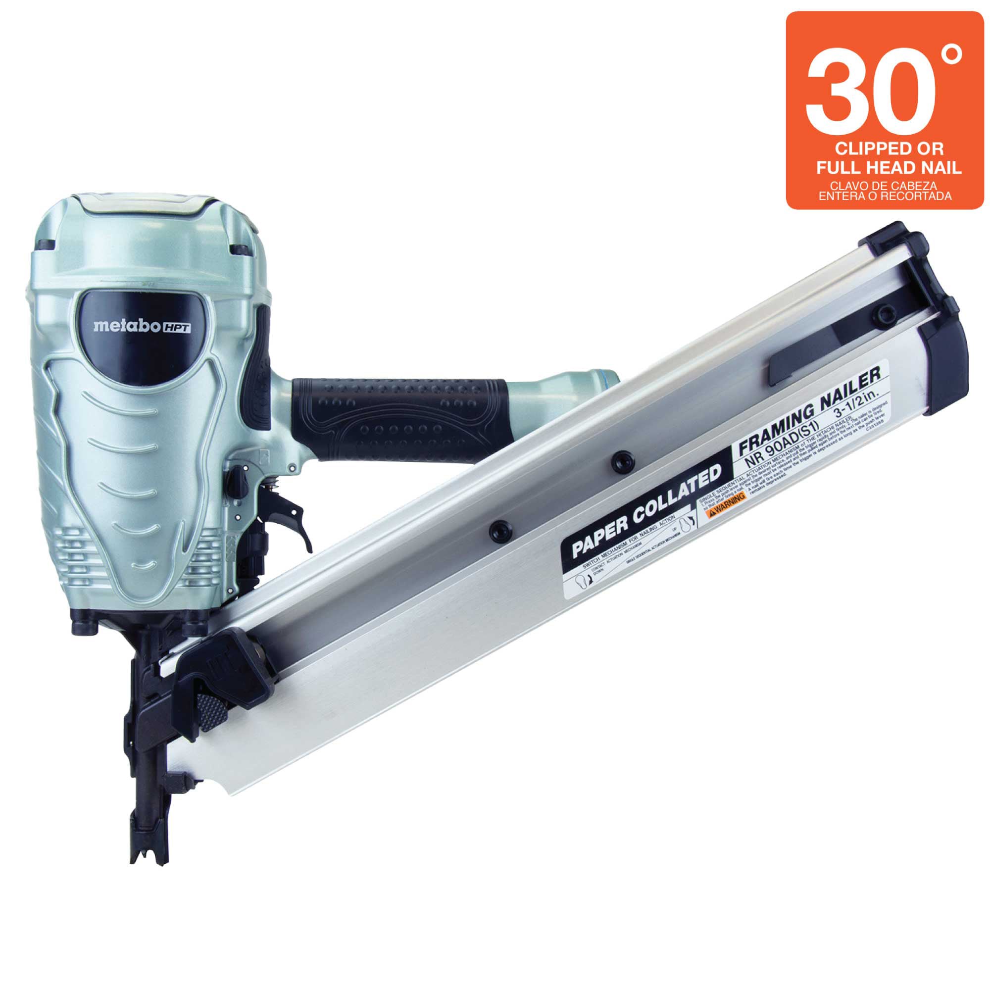 Clavadora neumática para marcos de 3-1/2 pulgadas a 30 grados Metabo HPT NR90ADS1M