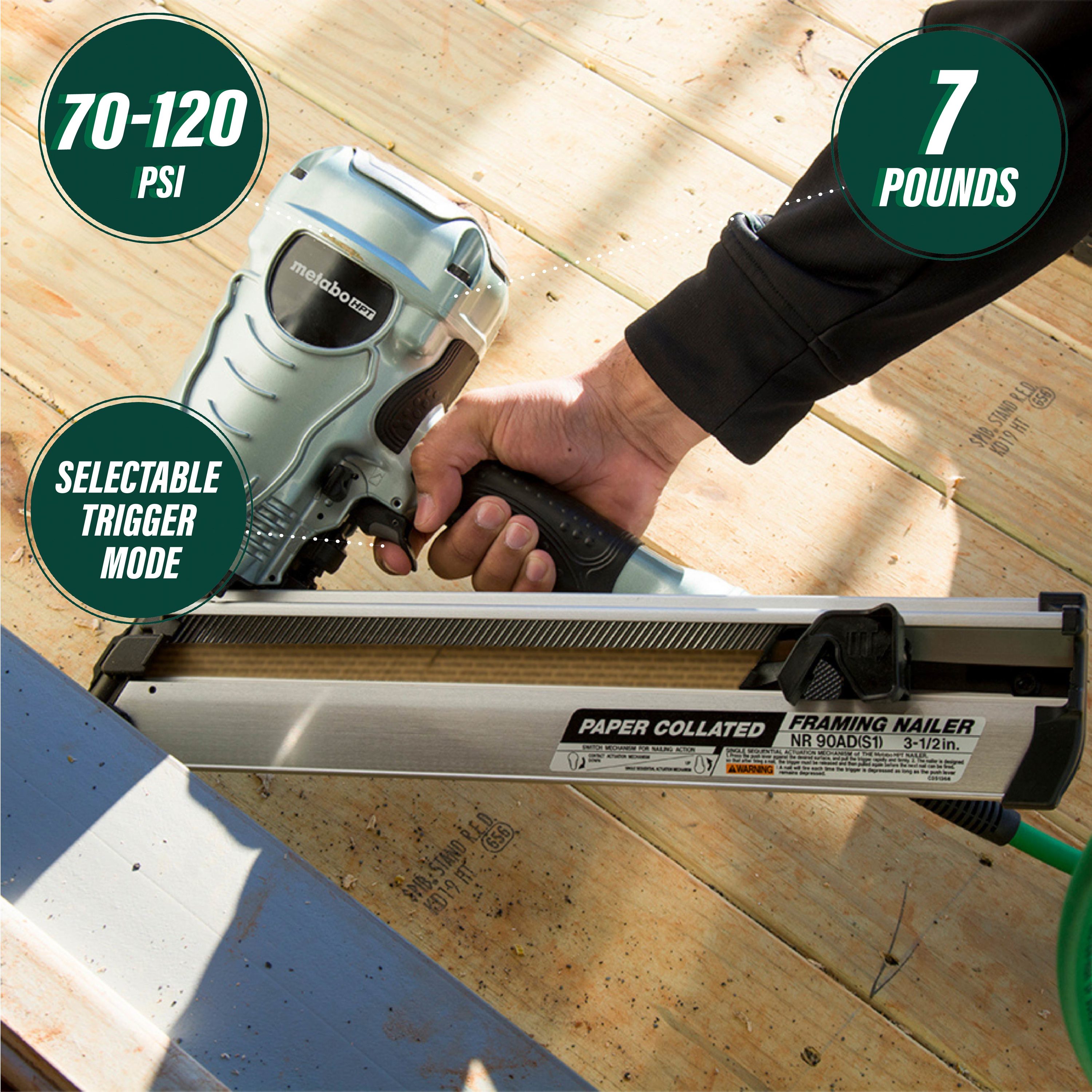 Clavadora neumática para marcos de 3-1/2 pulgadas a 30 grados Metabo HPT NR90ADS1M