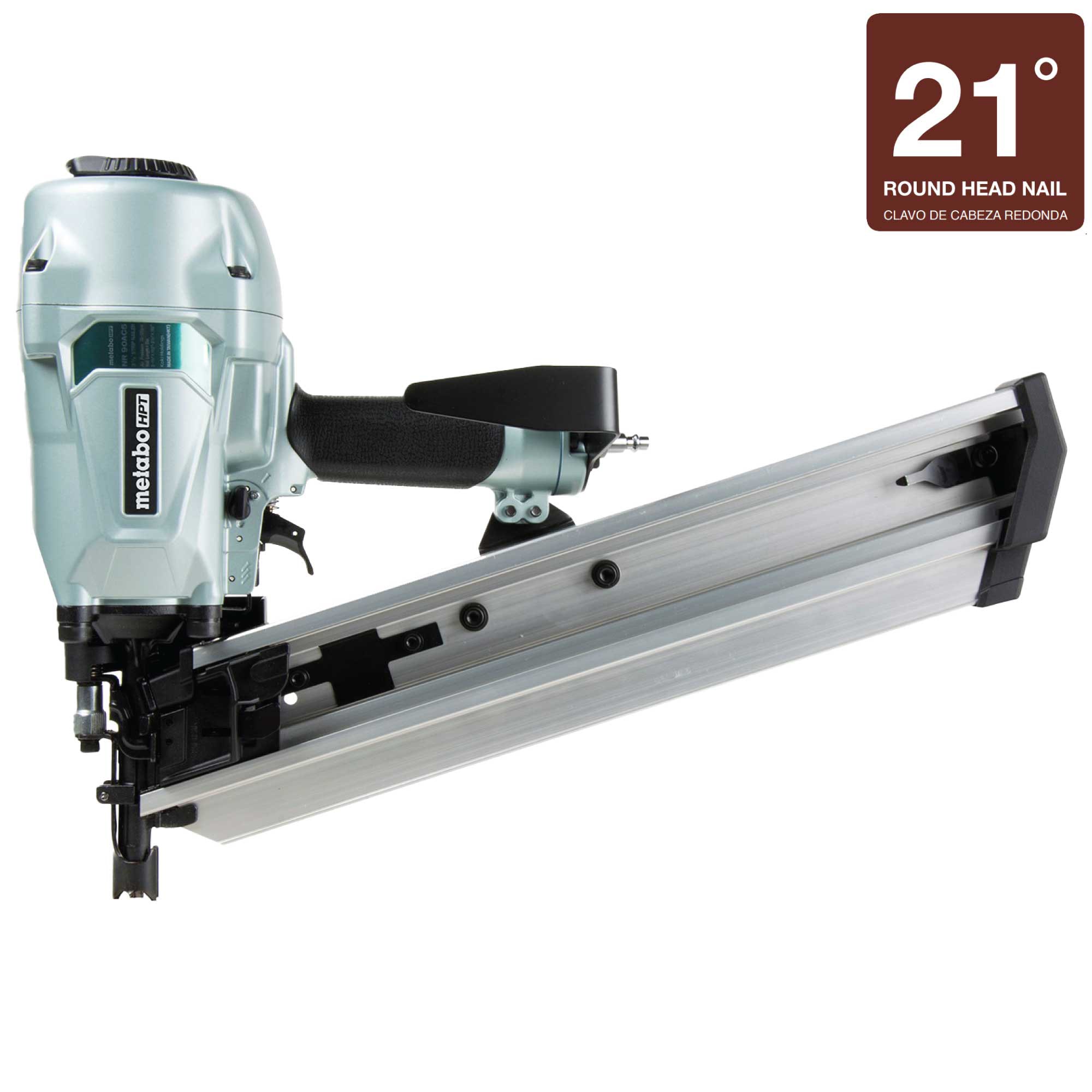Clavadora neumática Metabo HPT 3-1/4 pulgadas con ángulo de 21 grados de cabeza redonda NR90AC5M