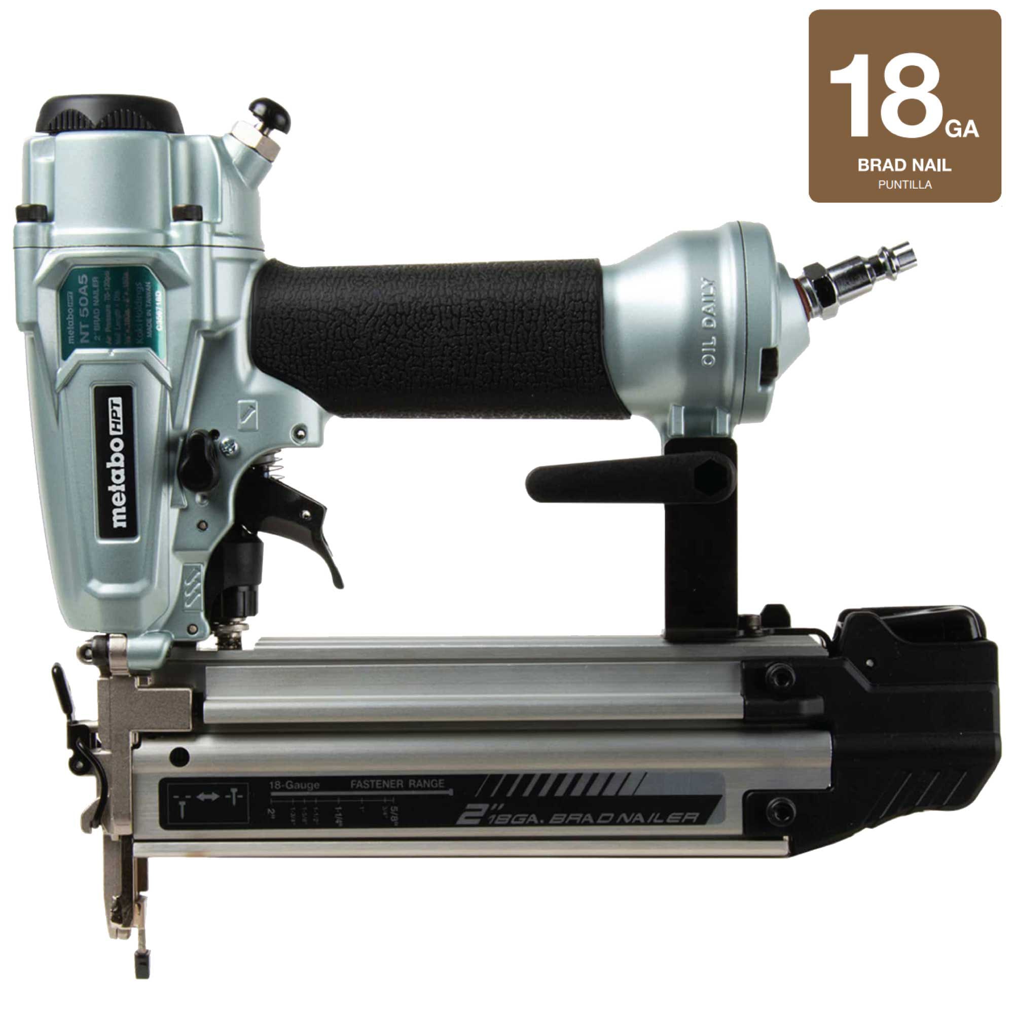 Clavadora neumática recta de brads de calibre 18 de 2 pulgadas Metabo HPT NT50A5M
