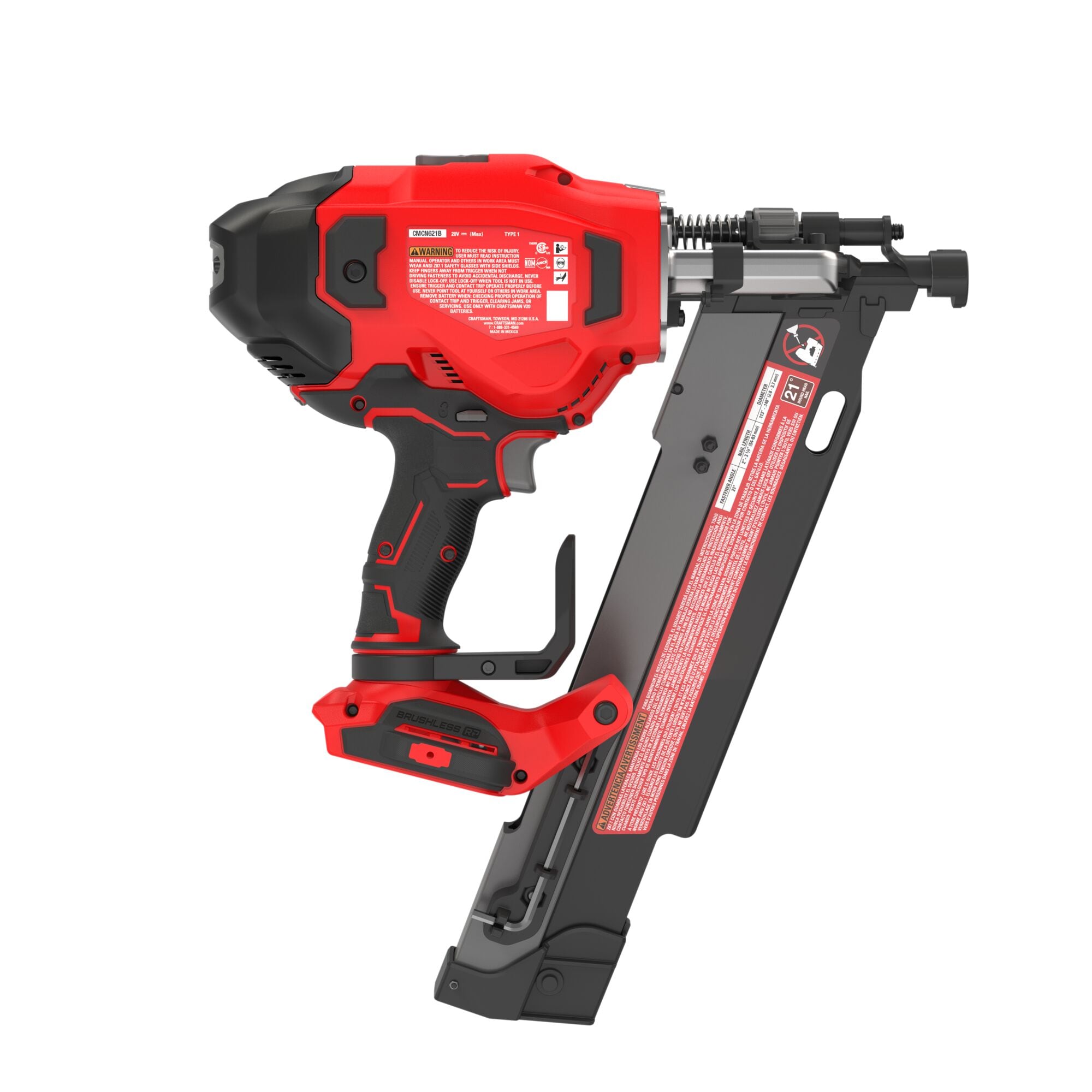Clavadora inalámbrica para enmarcar de cabeza redonda CRAFTSMAN V20 Brushless RP de 3-1/4 pulgadas a 21 grados