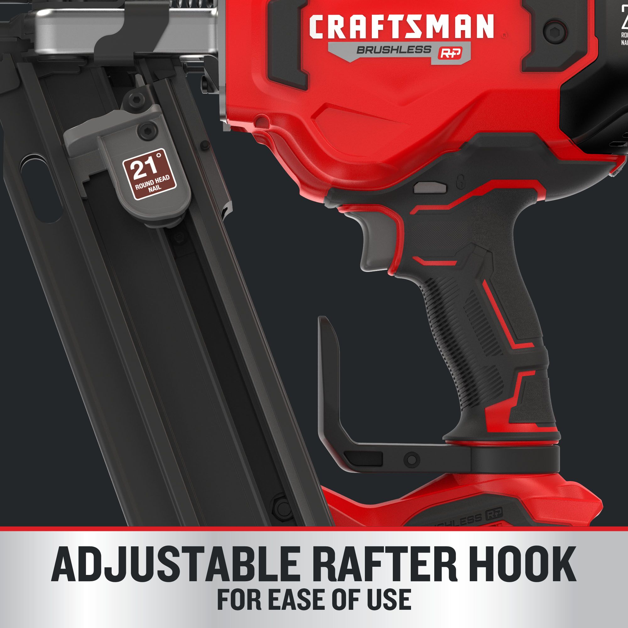 Clavadora inalámbrica para enmarcar de cabeza redonda CRAFTSMAN V20 Brushless RP de 3-1/4 pulgadas a 21 grados
