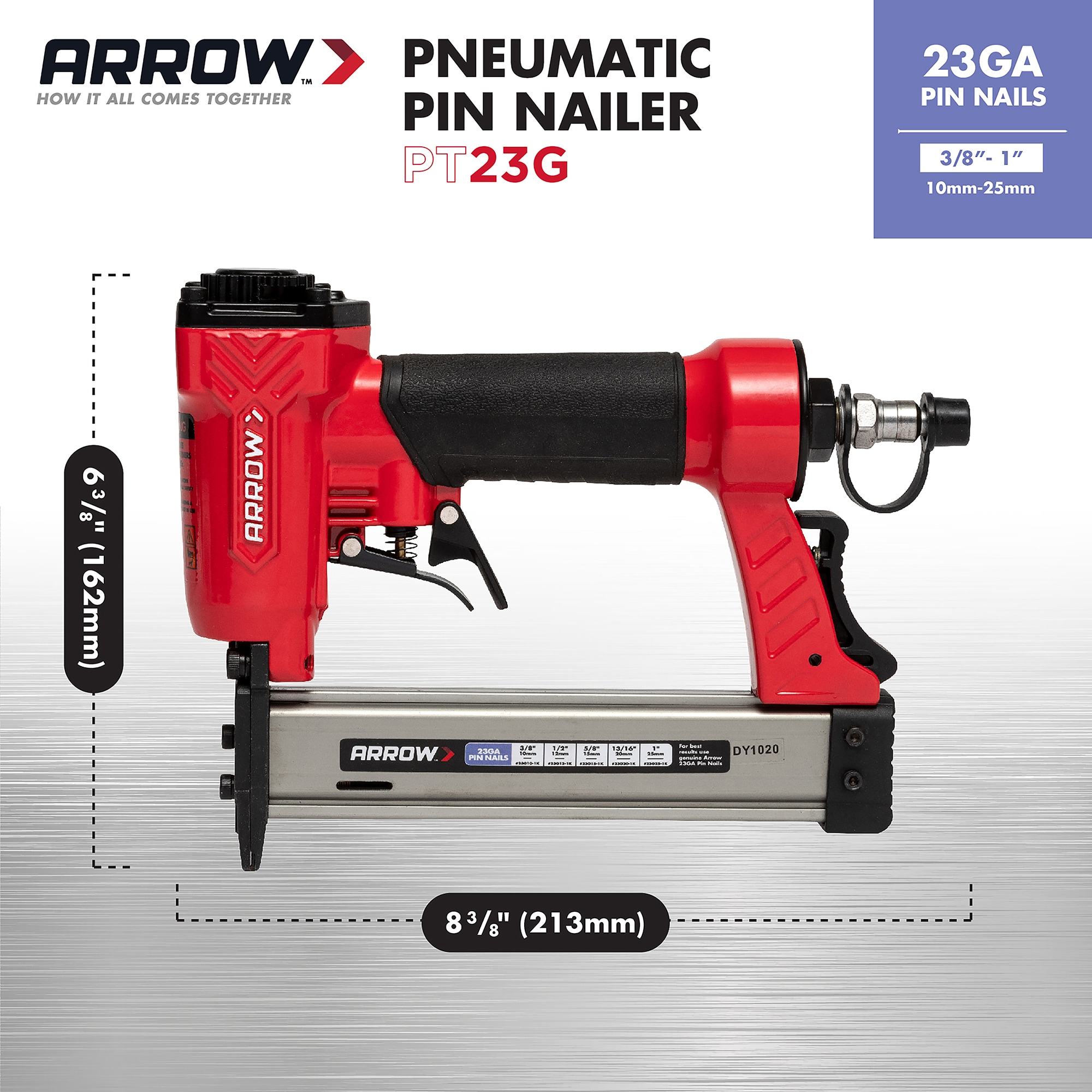Clavadora inalámbrica neumática de clavos de 23-guage de 1 pulgada Arrow PT23G (Cargador no incluido)