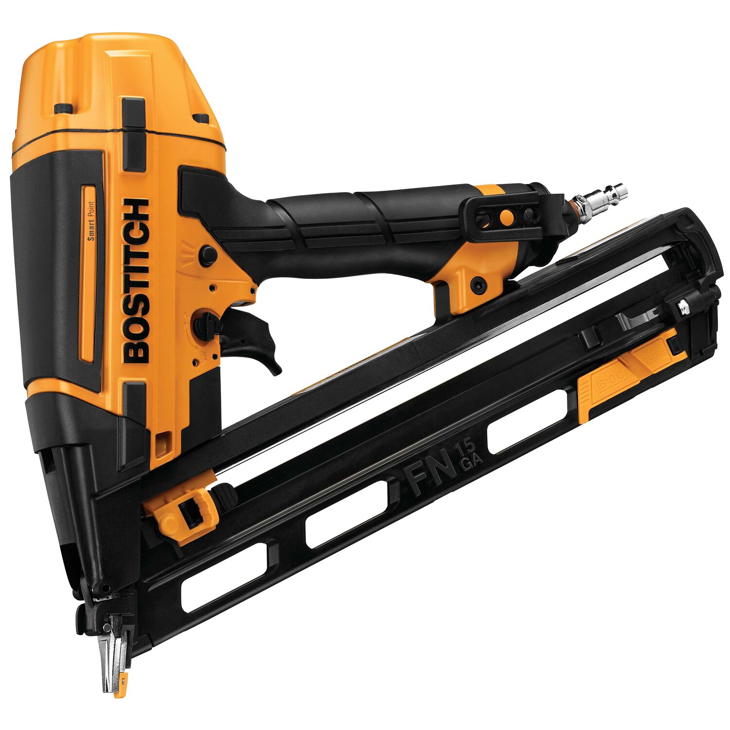 Clavadora de acabado neumática angulada Bostitch Smart Point de calibre 15 de 2-1/2 pulgadas