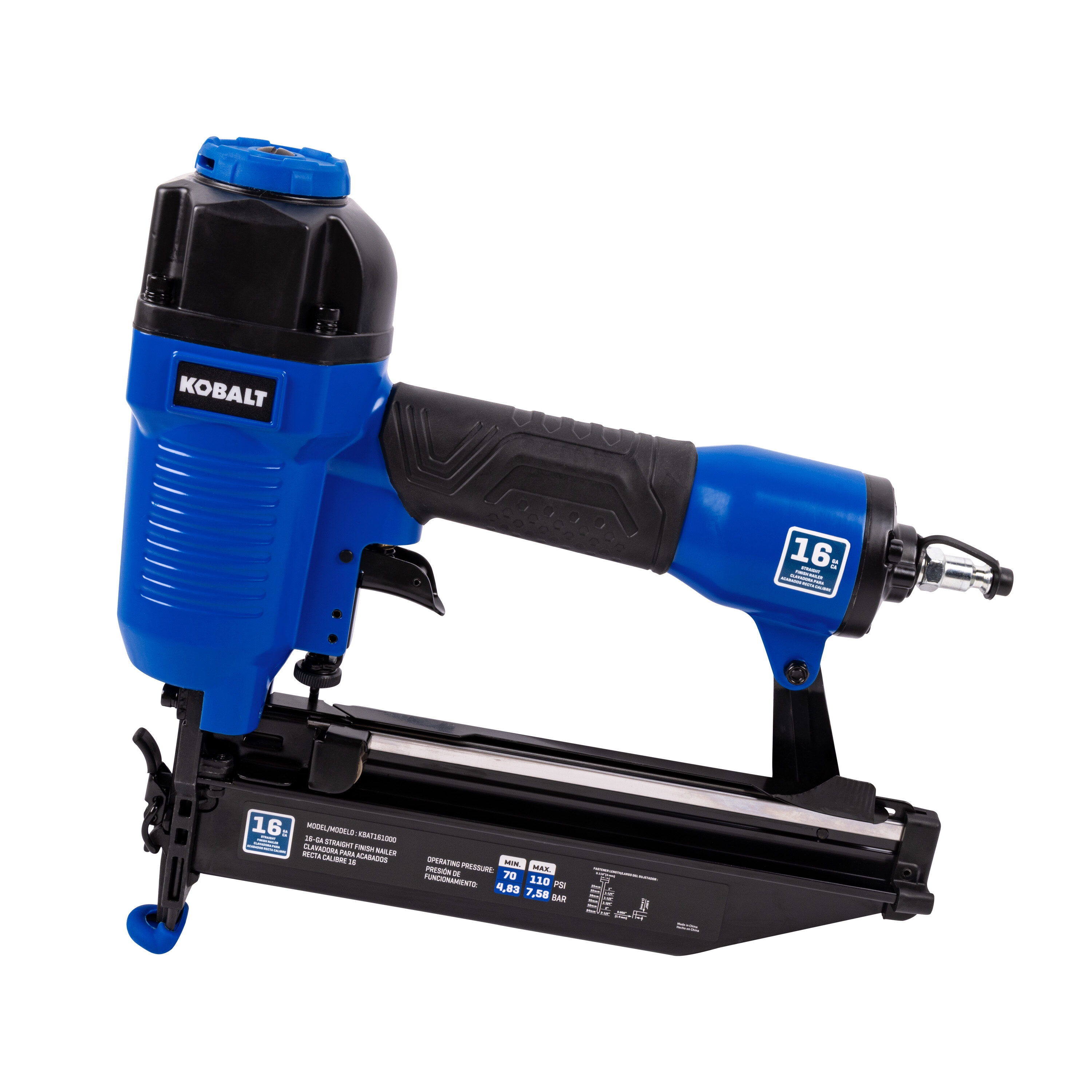 Clavadora Kobalt 2-1/2 pulgadas Calibre 16 de Aire Comprimido para Acabados Rectos KBAT161000.