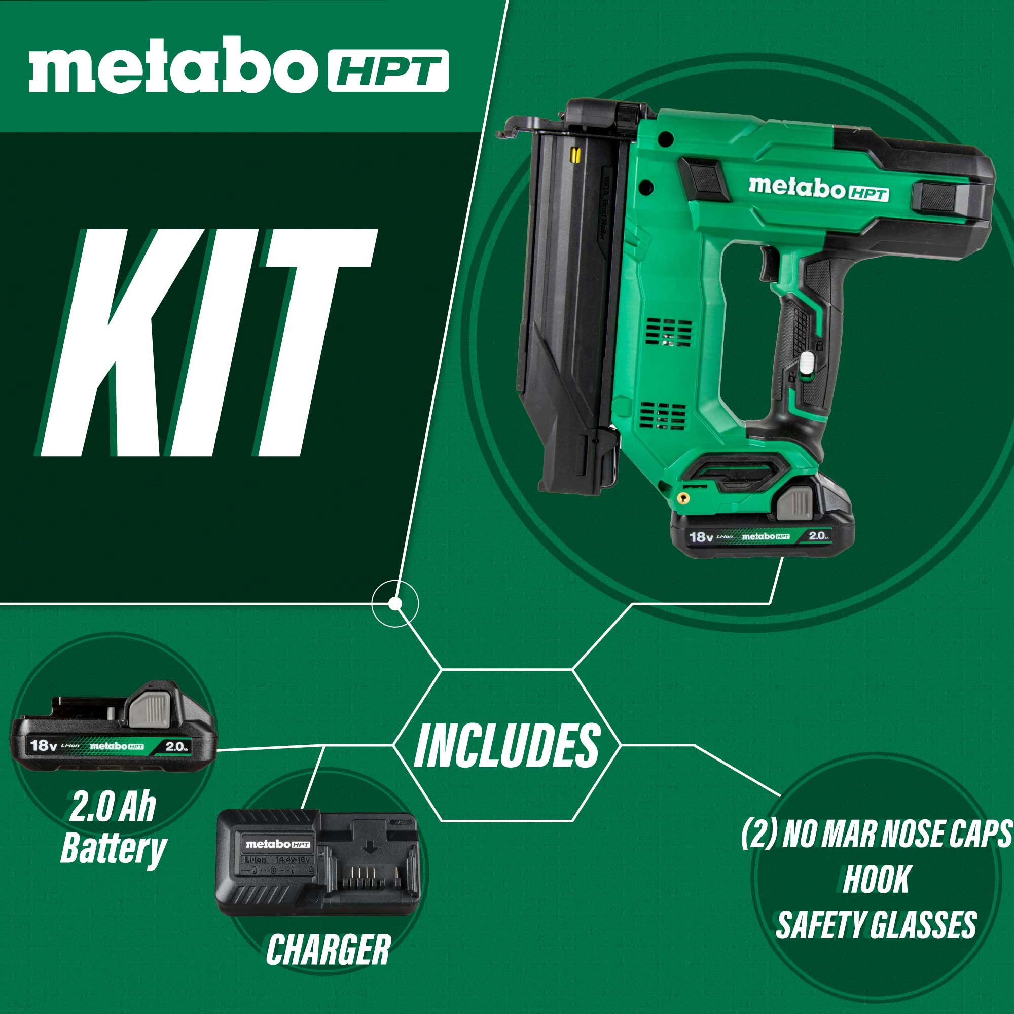 Clavadora inalámbrica Metabo HPT MultiVolt 2 en 1 de calibre 18 (Incluye batería) NT1850DGM