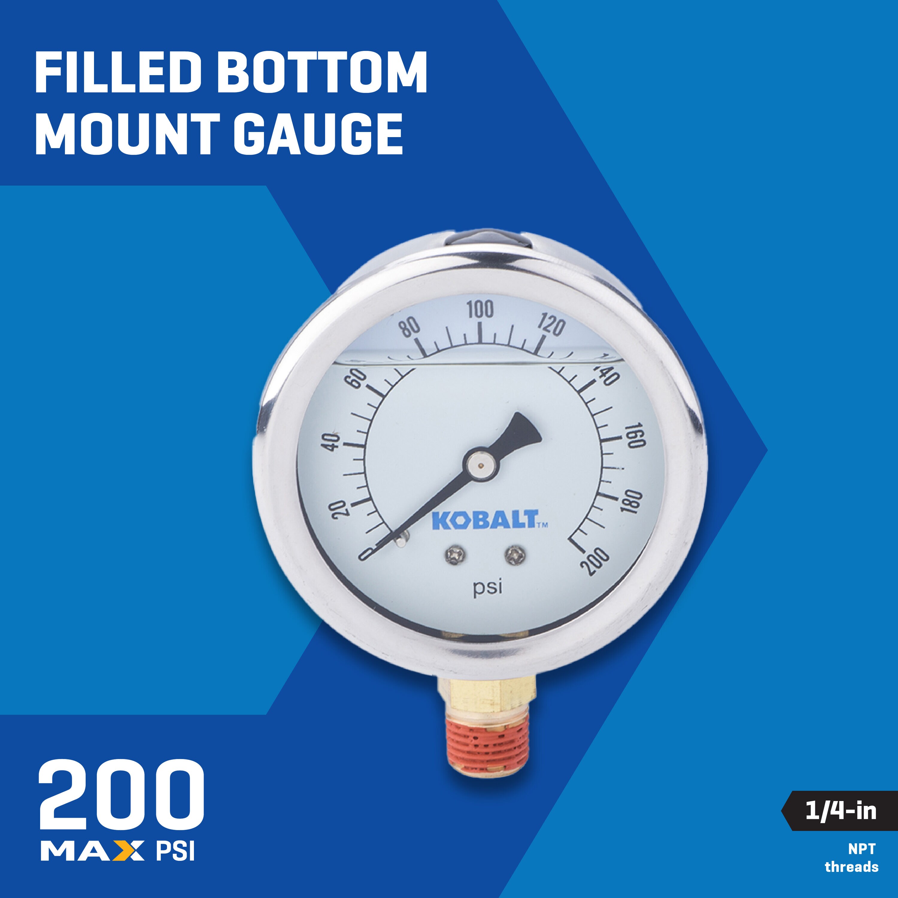 Manómetro de montaje inferior lleno de 1/4 pulgadas y 200Psi Kobalt SGY-AIR239