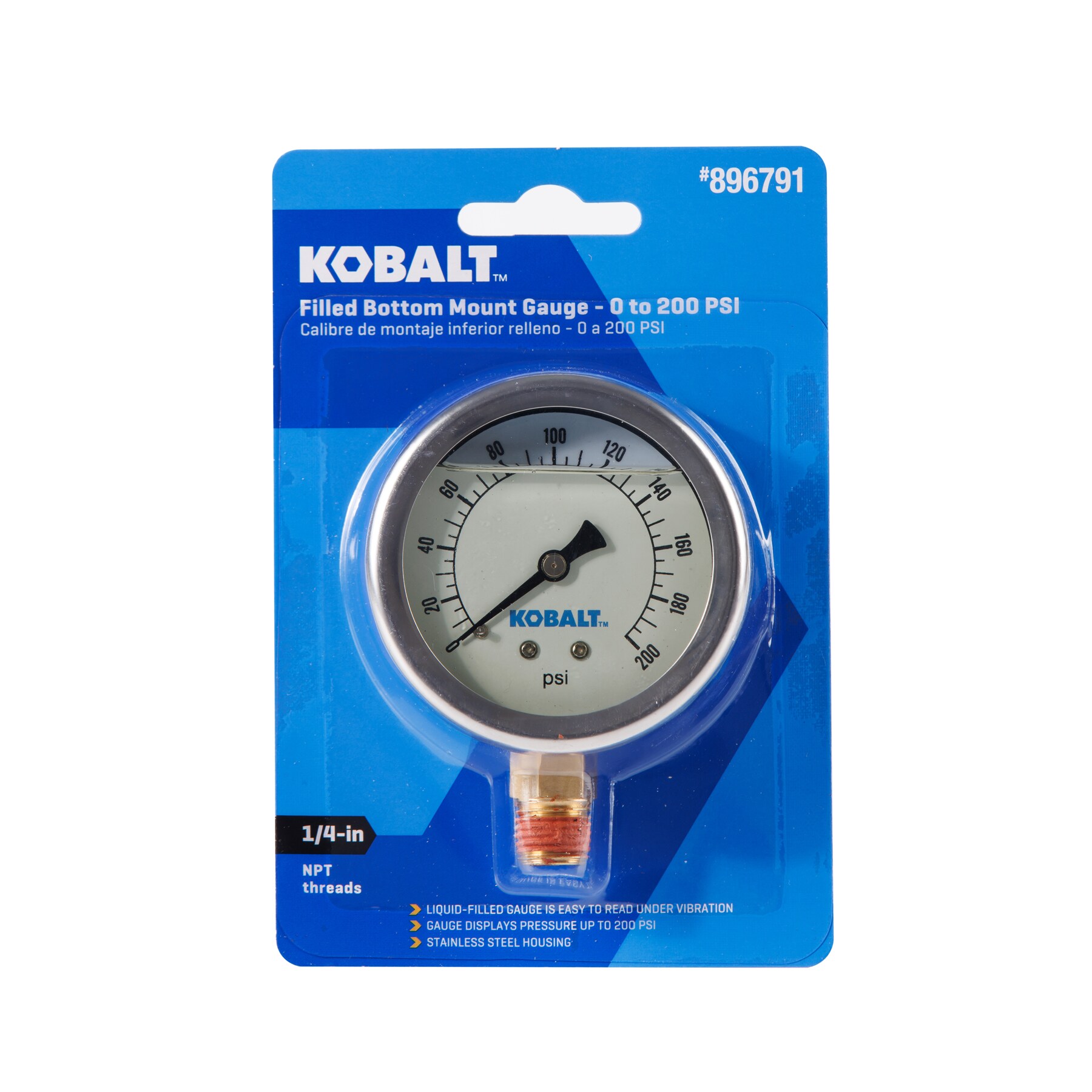 Manómetro de montaje inferior lleno de 1/4 pulgadas y 200Psi Kobalt SGY-AIR239