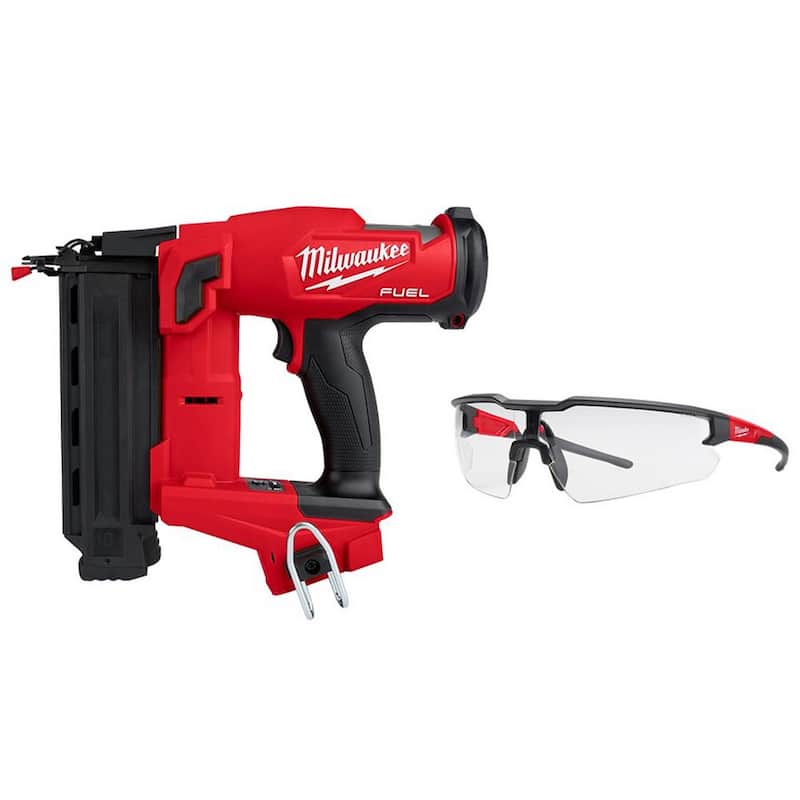 Milwaukee M18 FUEL Clavadora de Brad de calibre 18 sin escobillas inalámbrica de 18 voltios (solo herramienta) con lentes de seguridad claros anti-rayaduras - 2746-20-48-73-2010.
