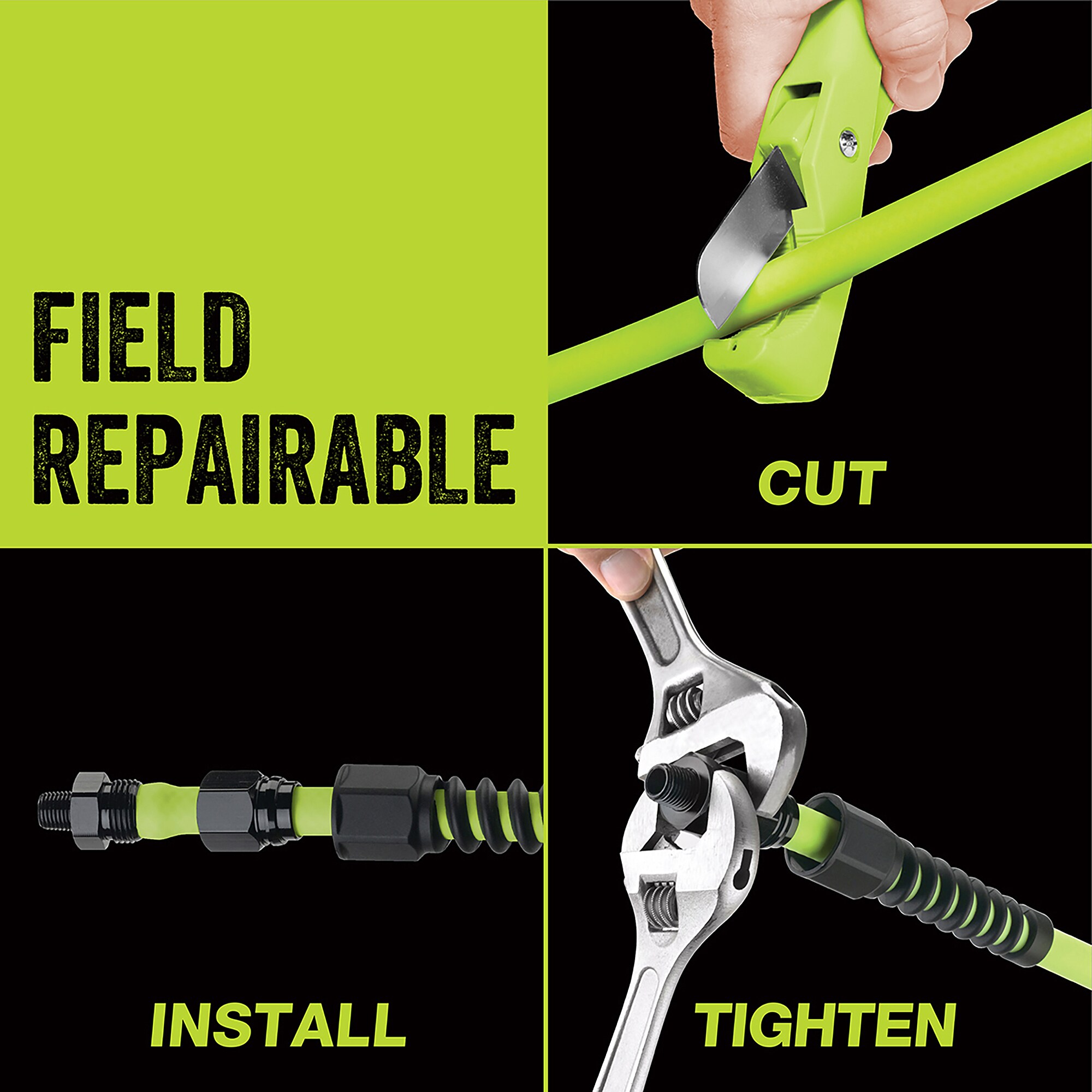Manguera de aire Flexzilla Pro, 3/8 pulgadas x 100 pies, Conexiones 1/4 pulgadas Mnpt HFZP38100YW2