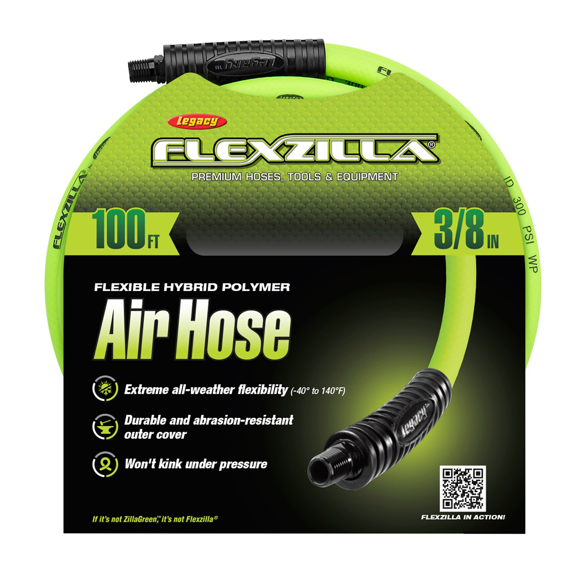 Manguera de Aire Flexzilla, 3/8 pulgadas x 100 pies, Conexiones de 1/4 pulgadas MNPT HFZ38100YW2