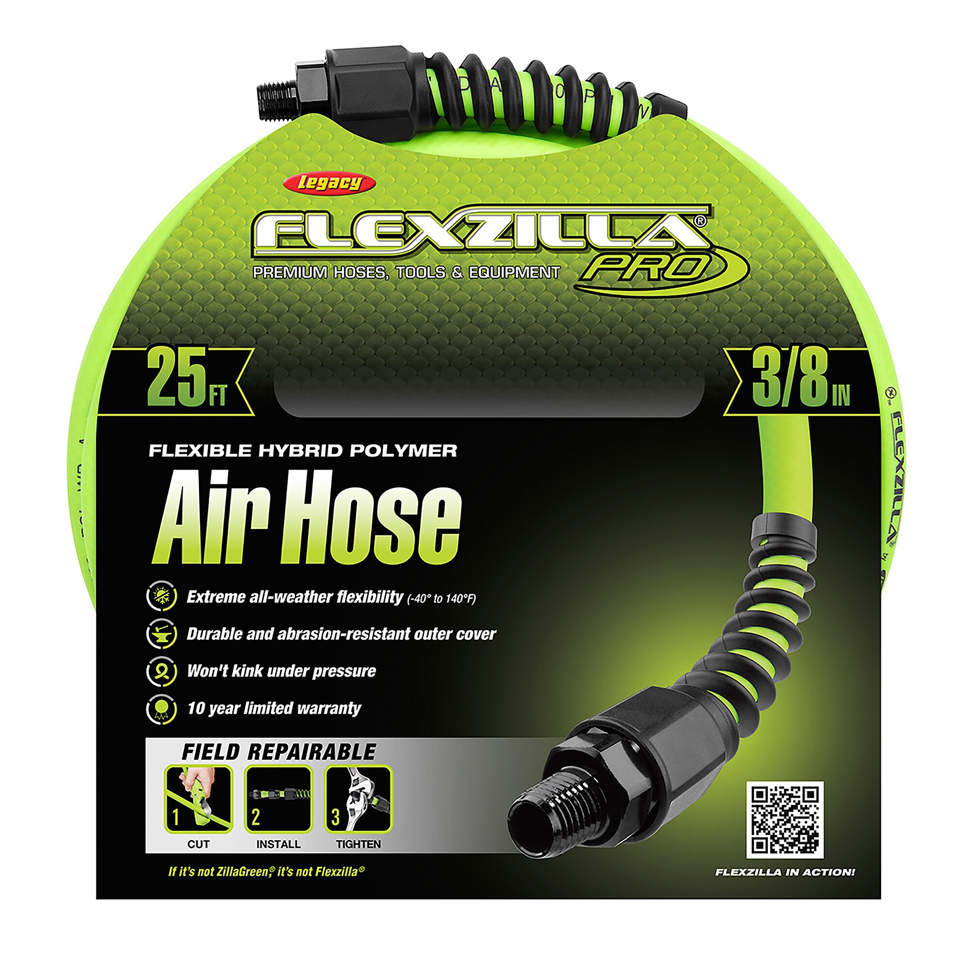 Manguera de aire Flexzilla Pro, 3/8 pulgadas x 25 pies, con conexiones de 1/4 pulgadas MNPT HFZP3825YW2